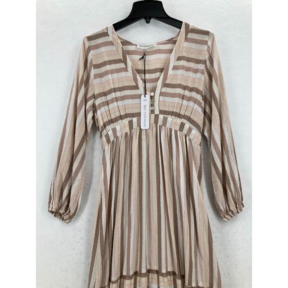 Self Contrast Sophia Stripe Maxi Dress Small Beige Brown Prairie Babydoll Boho - Picture 2 of 16
